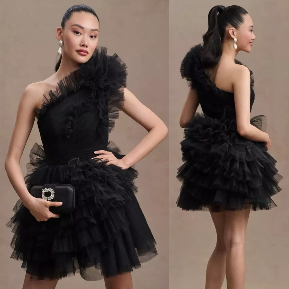 NWT 20600 Mac Duggal Anthropologie Tulle Mini Party Dress Black